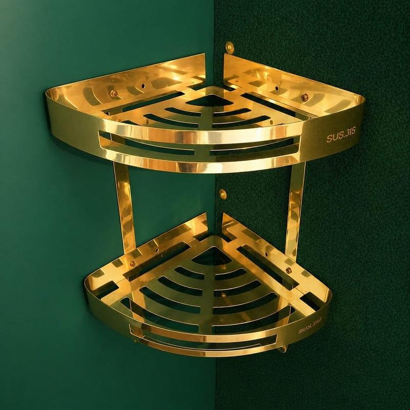 Steel Corner Double Shelf Golden – Premium STAINLESS STEEL