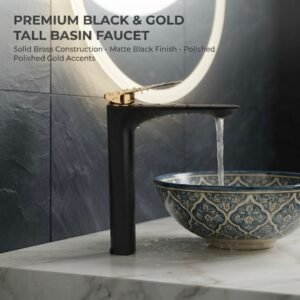 LONG NECK BASIN MIXER BLACK GOLD
