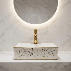 ART BOWL SEQUARE SHAPED WHITE ND GOLD