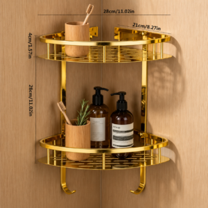 Steel Corner Double Shelf Golden – Premium STAINLESS STEEL