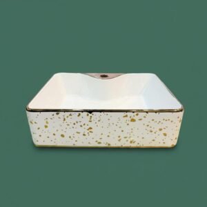 ART BOWL SEQUARE SHAPED WHITE ND GOLD