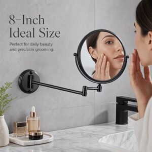 Wall Mounted Magnifier Glass Mirror – Brushed Black