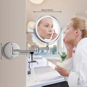 Wall Mounted Magnifier Glass Mirror – Brushed Chrome