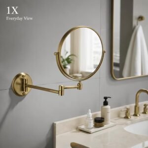 Wall Mounted Magnifier Glass Mirror – Brushed Gold